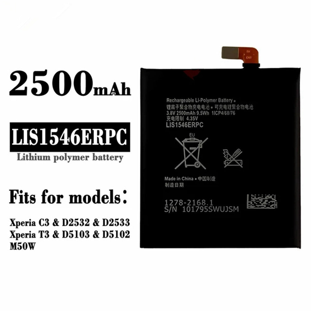 Batterie de remplacement pour Sony Xperia T3/C3, LIS1546ERPC Batterie de remplacement pour Sony Xperia T3/C3, LIS1546ERPC